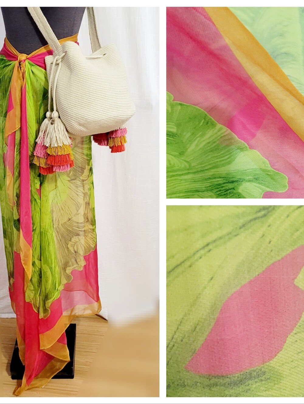 Karma Green Pink Orange Floral Women's Swim Sarong